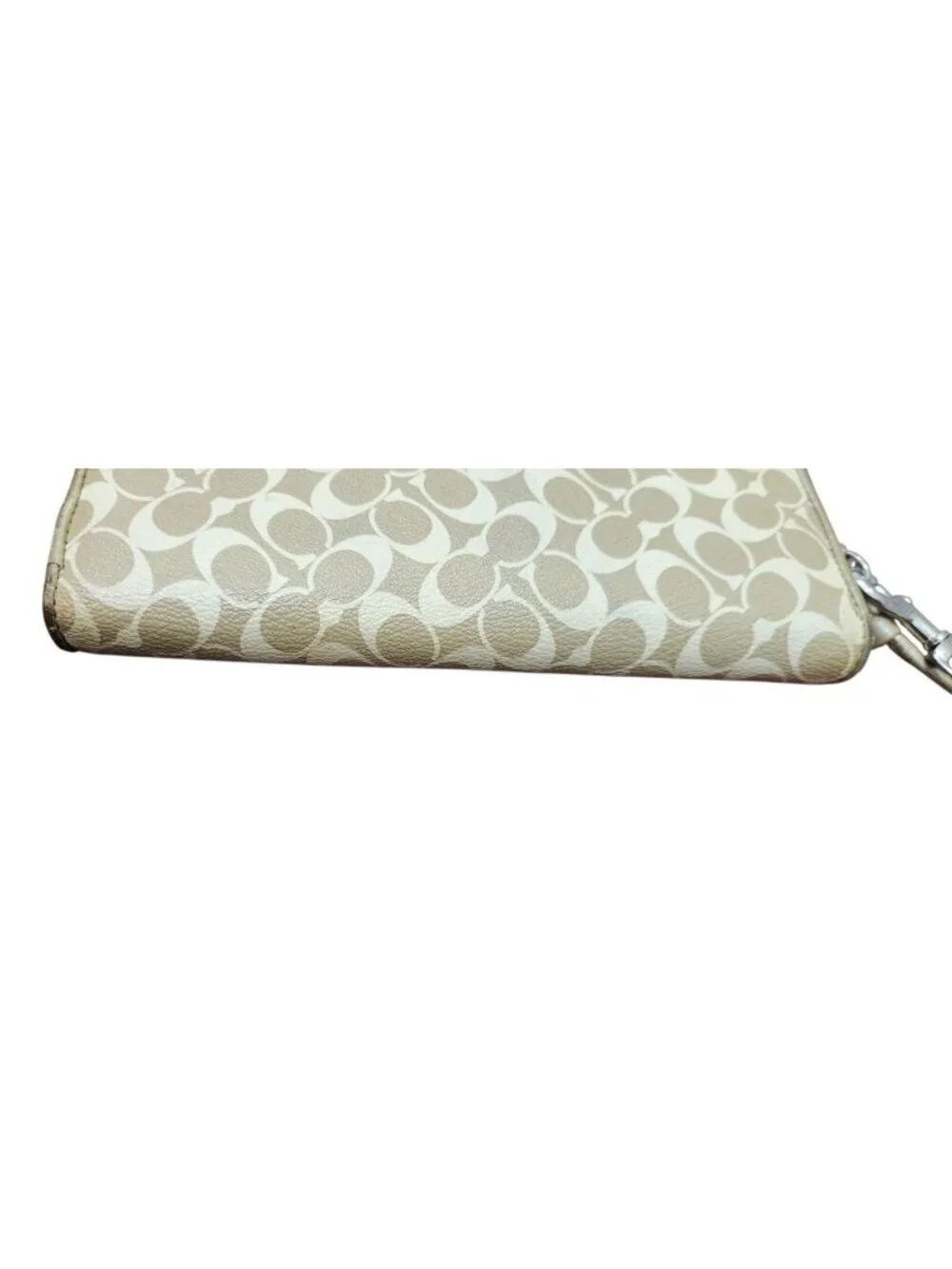 Vintage Coach Signature Zip Around Wristlet Wallet Beige Gold Monogram Clutch